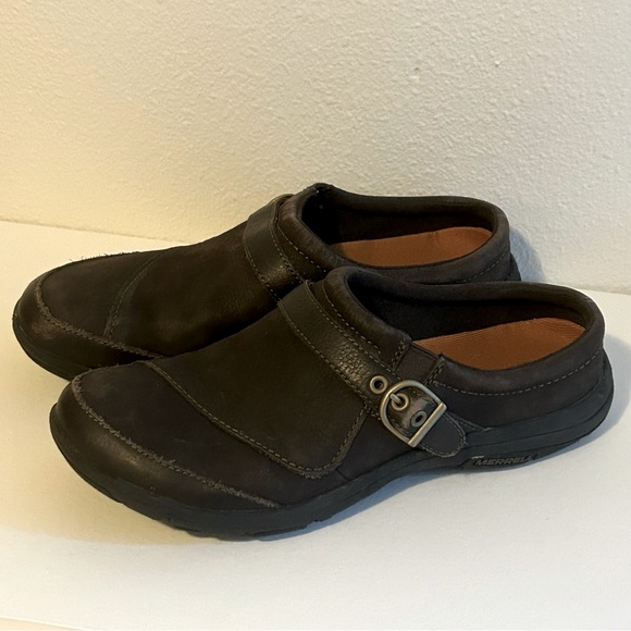 Merrell Dassie slip on buckle genuine leather espresso brown shoe slide clog 7.5 - Picture 1 of 7